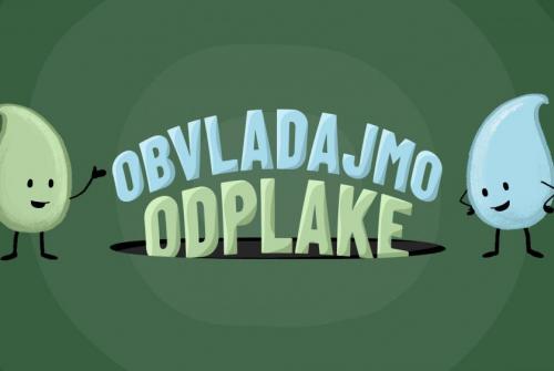 Slika kampanje z napisom OBVLADAJMO ODPLAKE na zeleni podlagi, na levi strani zelena, na desni pa modra kapljica.