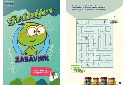 Na sliki je naslovnica Grinijevega zabavnika in labirint.