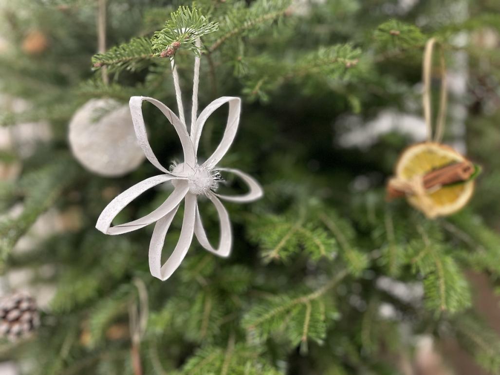 Rožica iz kartonske rolice na naravni smrečici.